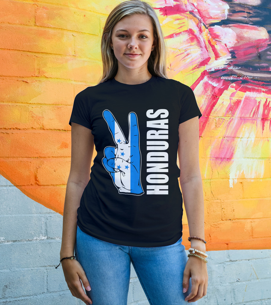 Peace In Honduras Love Hondura Honduran Flag V Sign T-Shirt