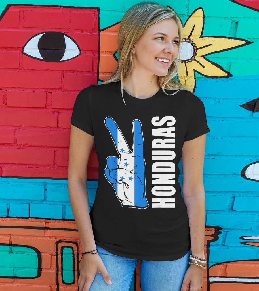 Peace In Honduras Love Hondura Honduran Flag V Sign T-Shirt