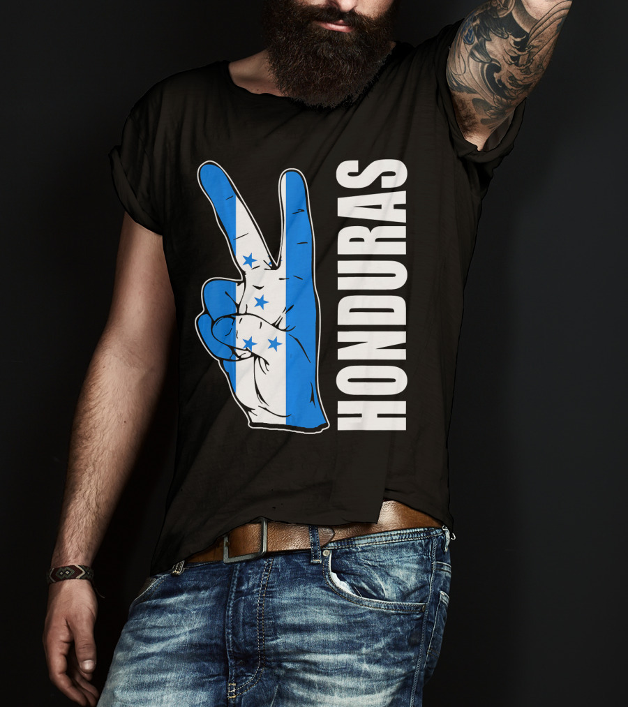Peace In Honduras Love Hondura Honduran Flag V Sign T-Shirt