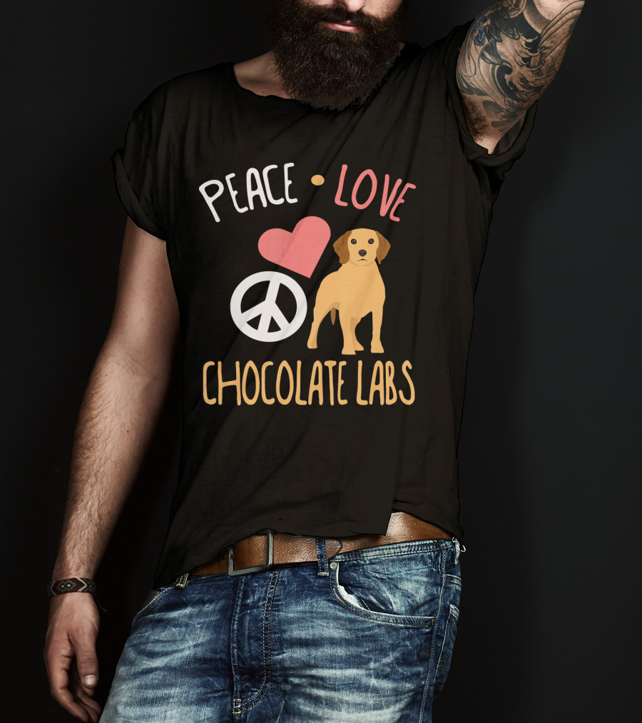 Peace Love Chocolate Labs With Heart And Peace Symbol Icons T-Shirt