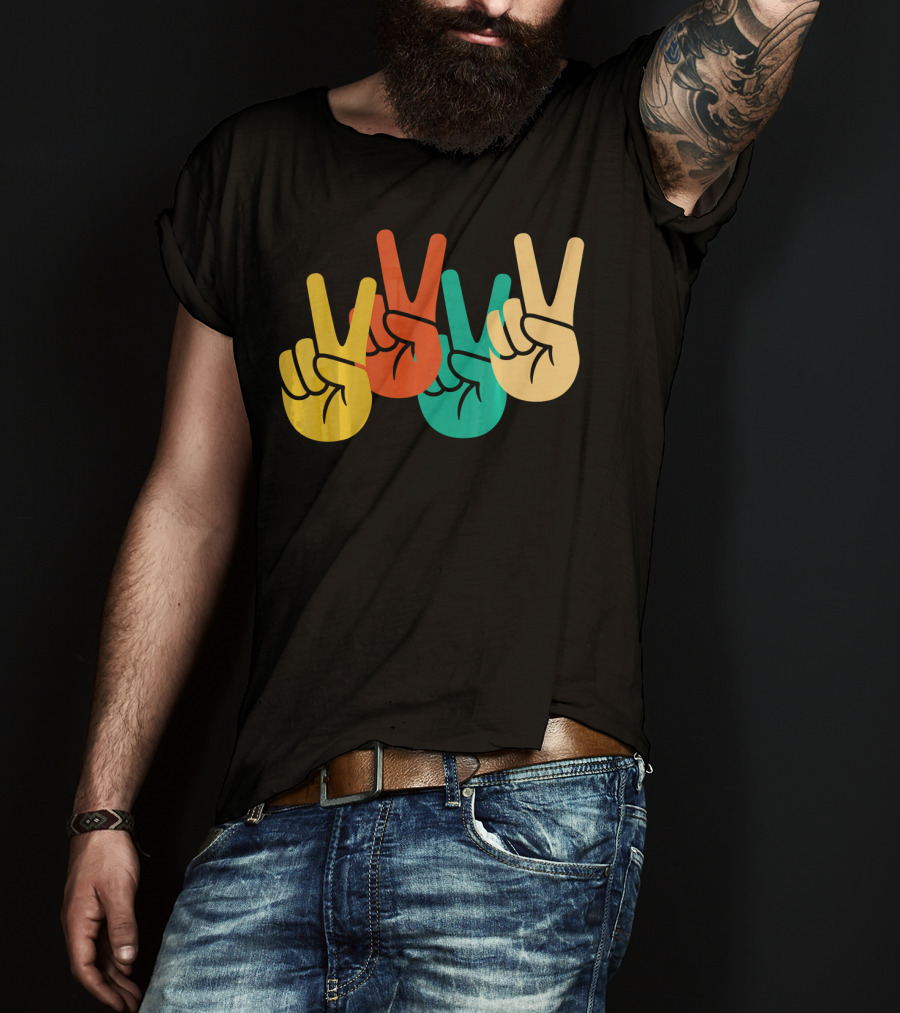 Retro Vintage Peace Love 60s 70s Colorful Peace Sign Hands T-Shirt
