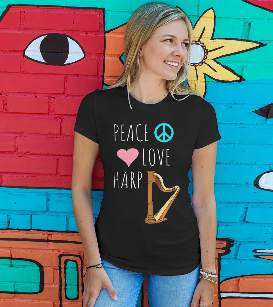 Peace Love Harp Player Musician Harpist T-Shirt