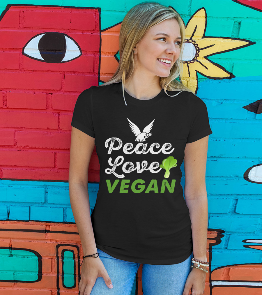 Peace Love Vegan Dove Leaf T-Shirt