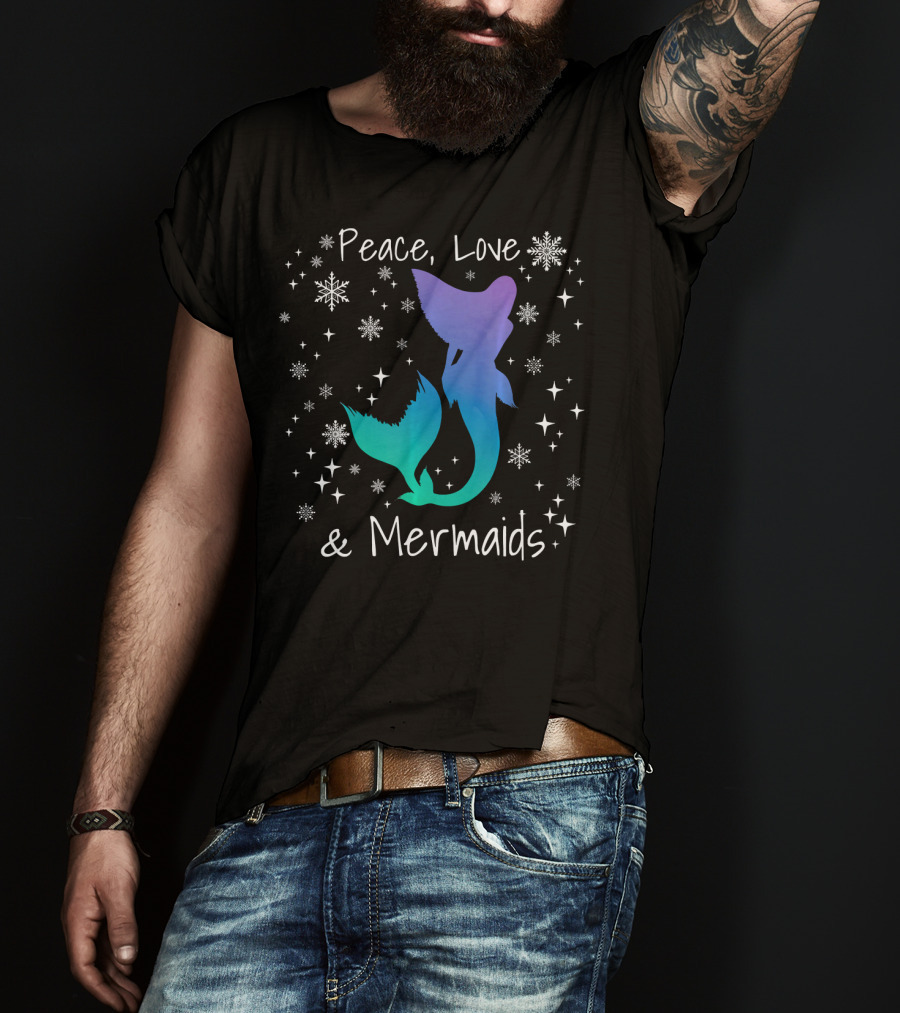 Peace Love Mermaids Christmas Snowflakes T-Shirt
