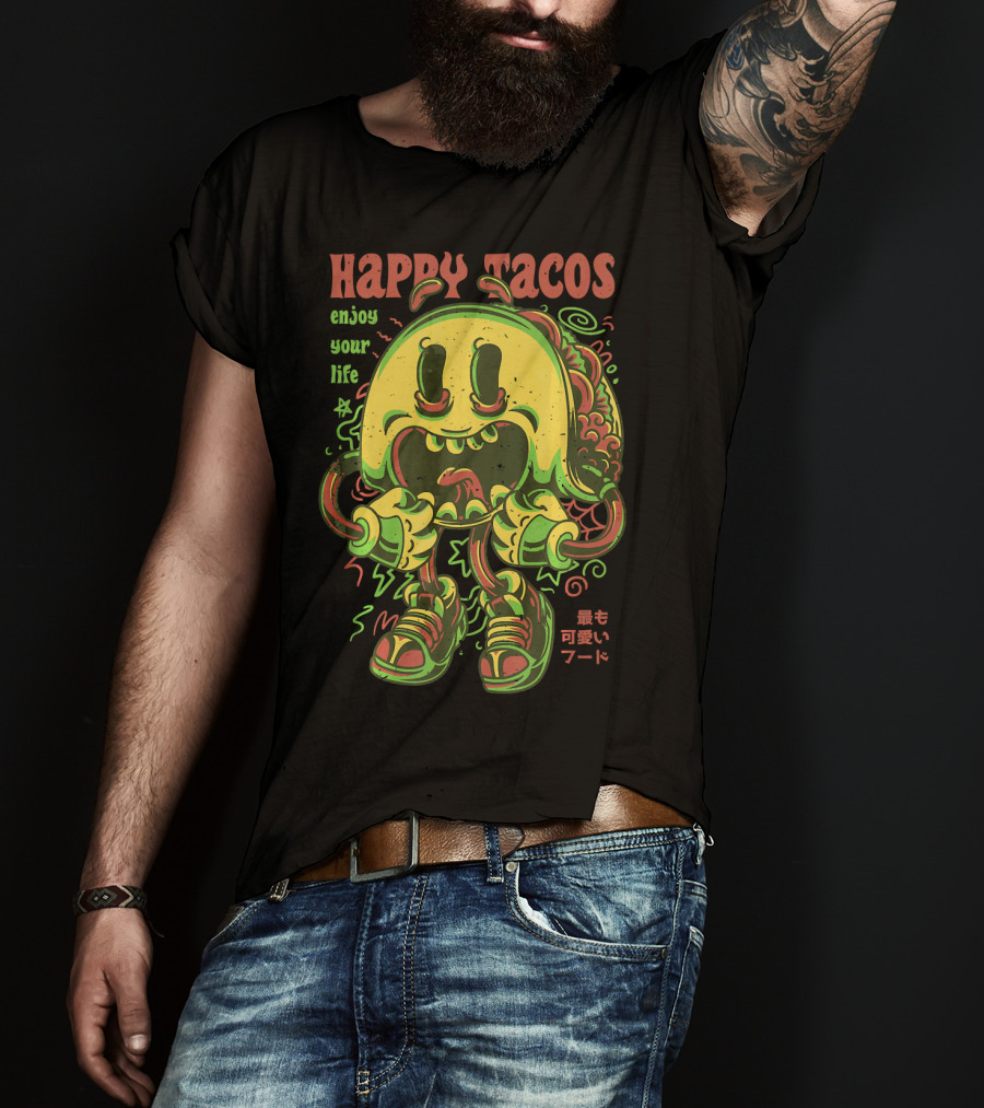 Happy Tacos Enjoy Your Life Funny Taco Japanese Anime Most Cute Food T-Shirt