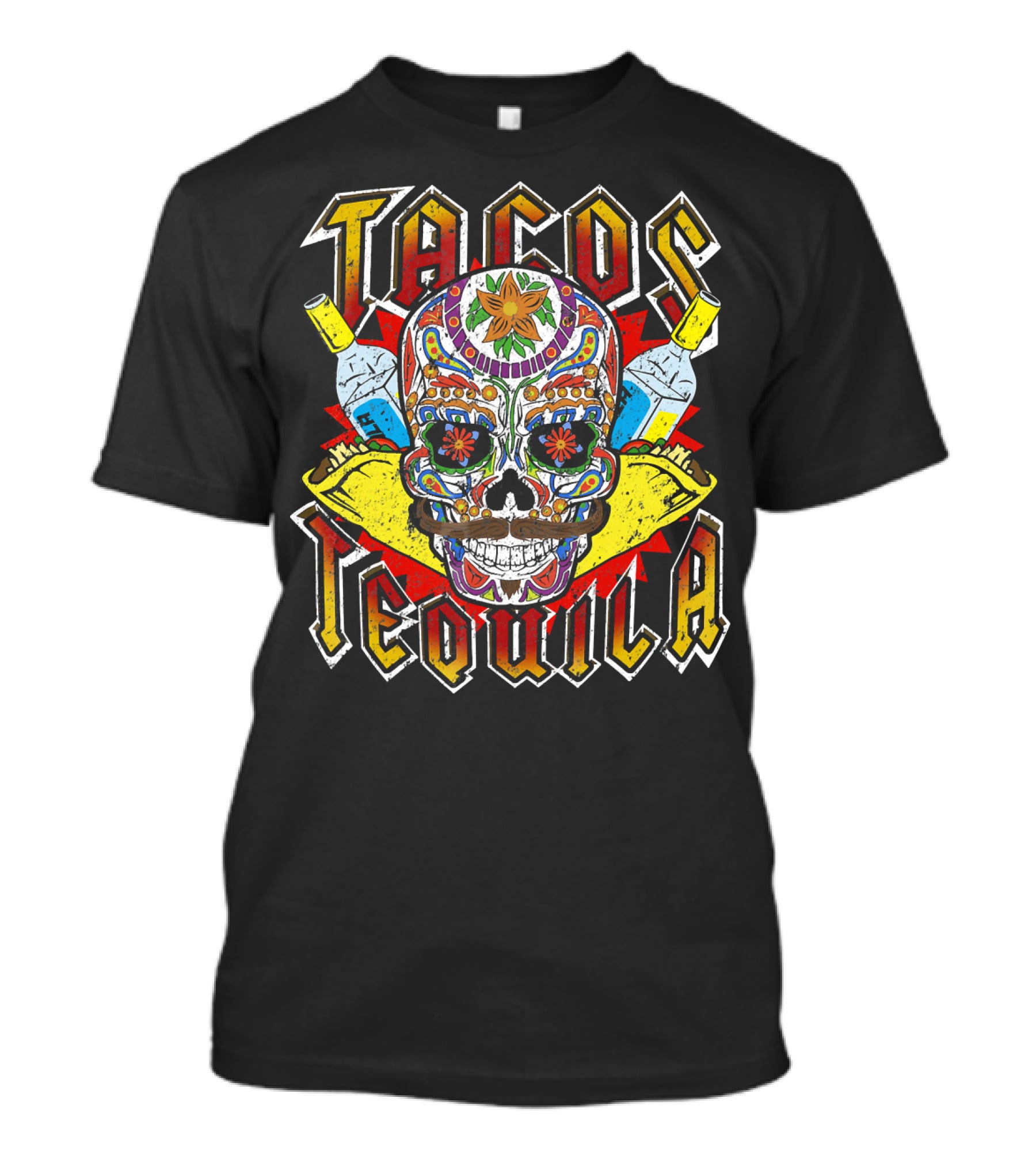Tacos Tequila Sugar Skull Vintage Mexican T-Shirt