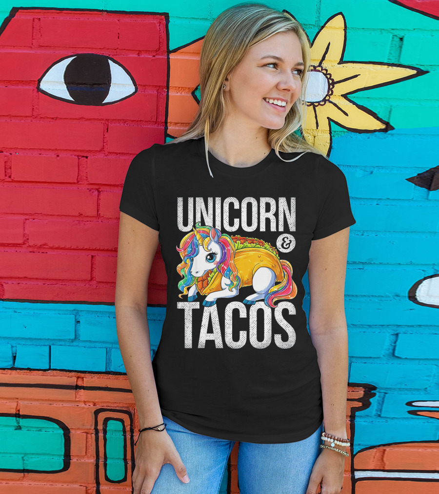 Unicorn And Tacos Colorful Rainbow Hairstyle Fantasy Image T-Shirt