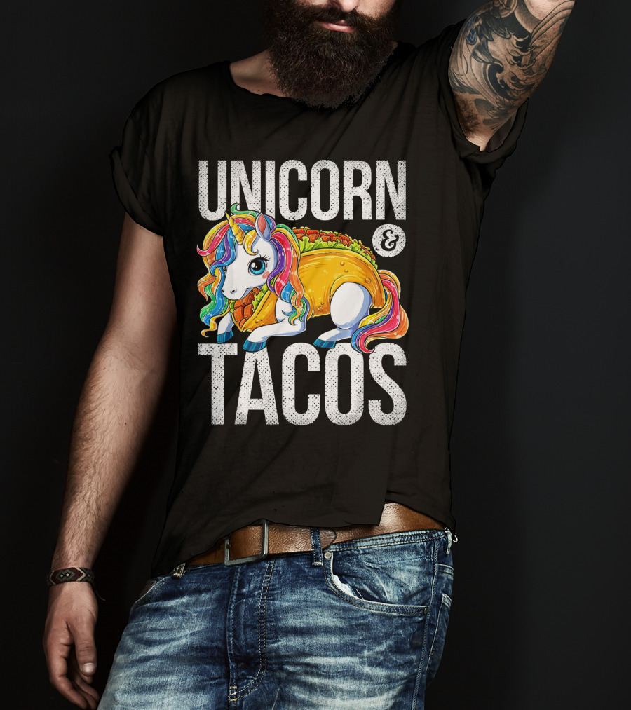 Unicorn And Tacos Colorful Rainbow Hairstyle Fantasy Image T-Shirt