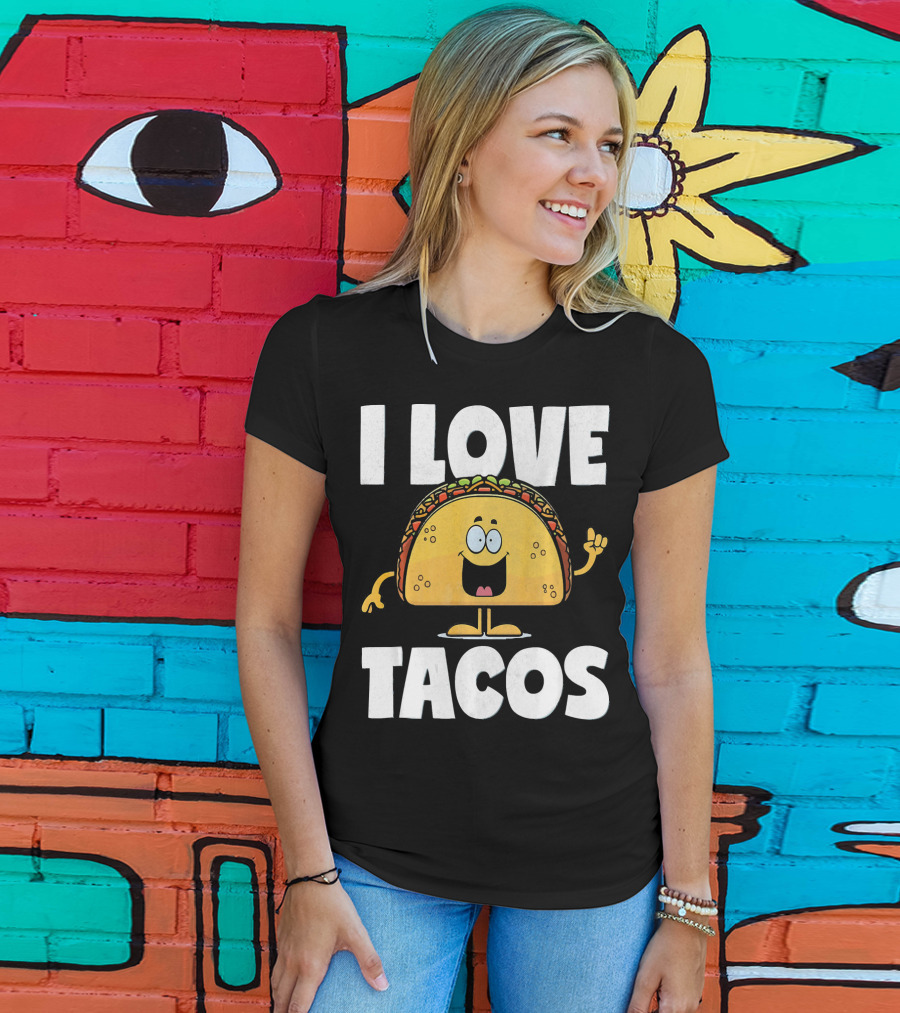 I Love Tacos Funny Vintage Retro Cute Taco Cartoon T-Shirt