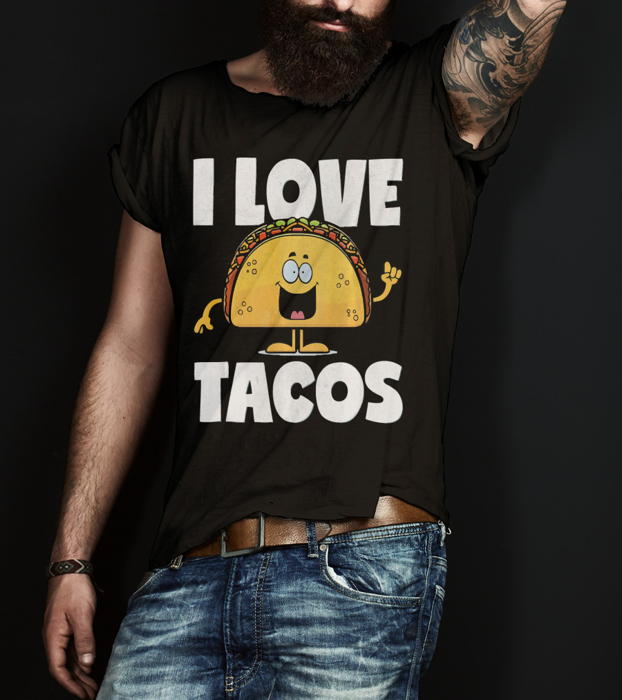 I Love Tacos Funny Vintage Retro Cute Taco Cartoon T-Shirt