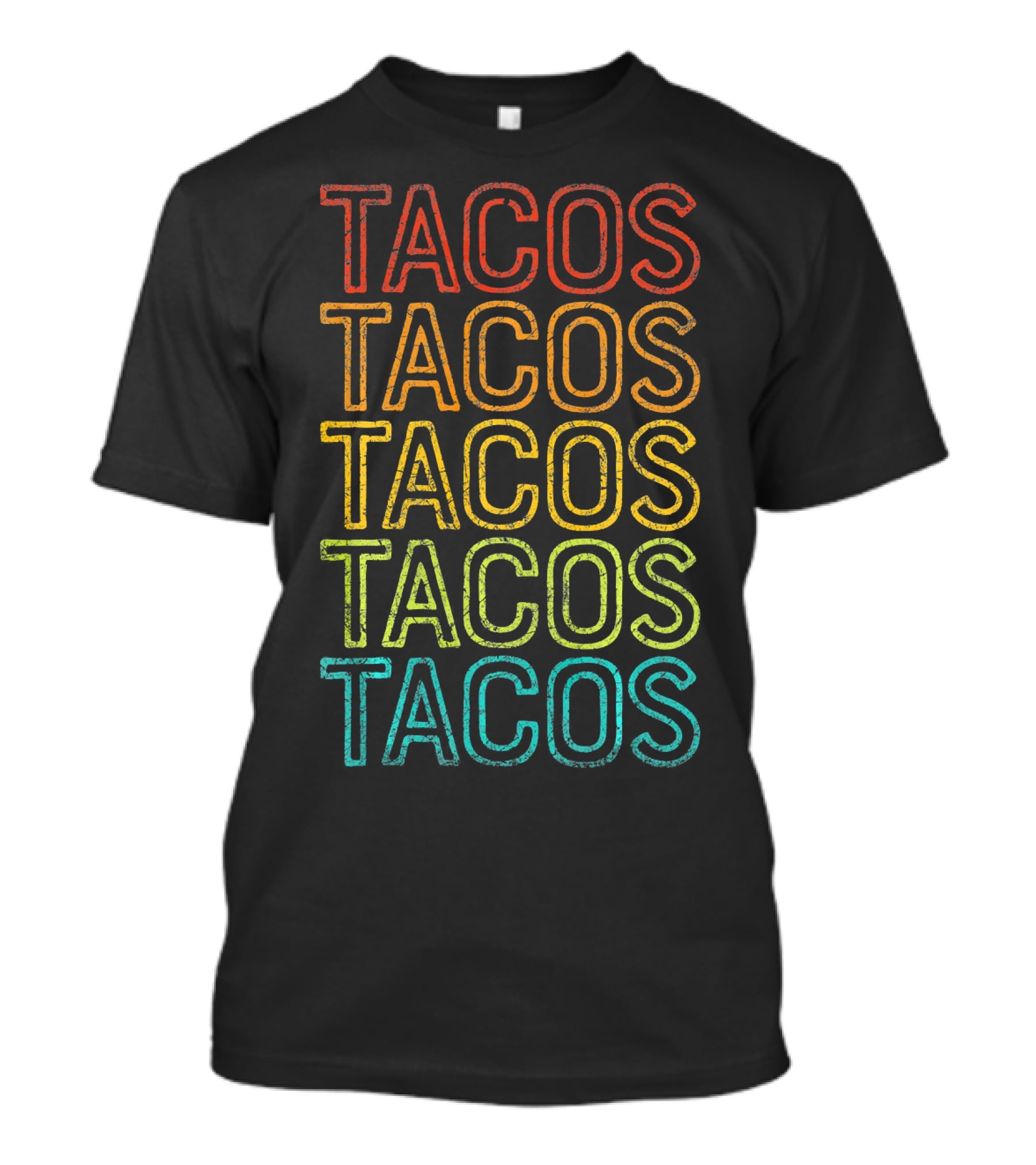 Retro Tacos Vintage Multi-Color Text T-Shirt