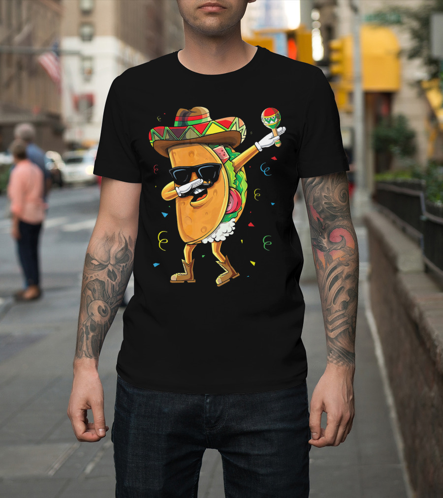 Dabbing Cool Taco Mexican Spanish Food Sombrero Maracas T-Shirt