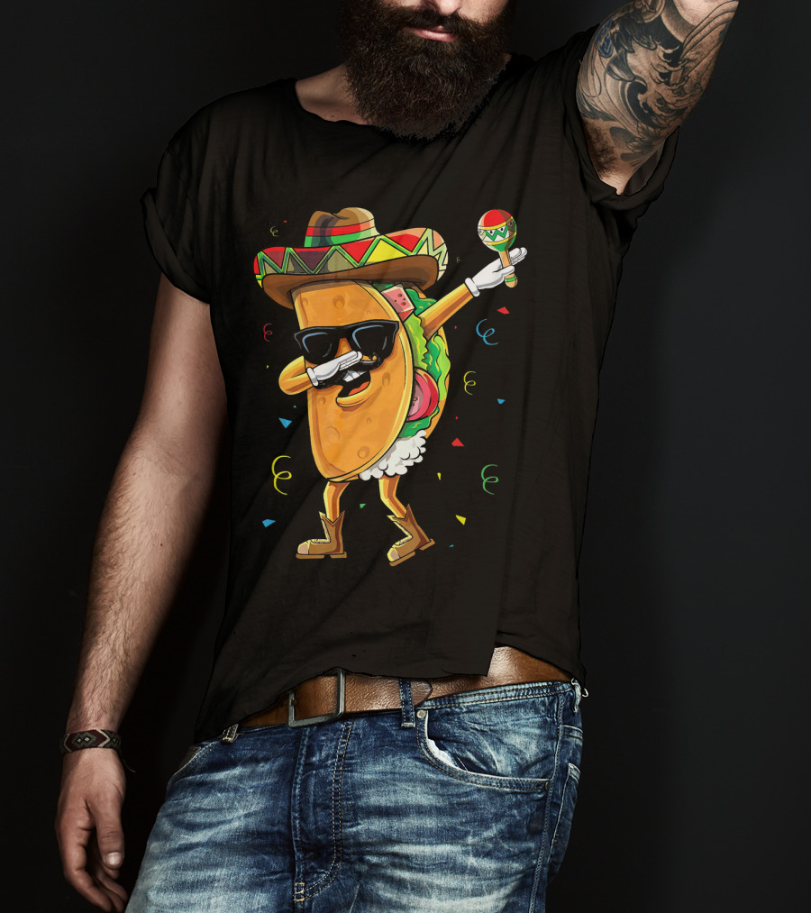 Dabbing Cool Taco Mexican Spanish Food Sombrero Maracas T-Shirt