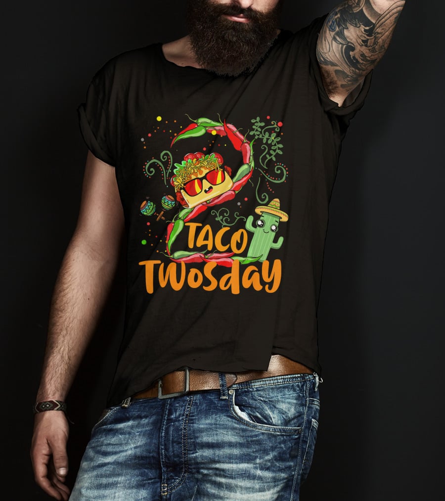 Taco Twosday 2nd Birthday Chili Hat Cactus Maracas T-Shirt