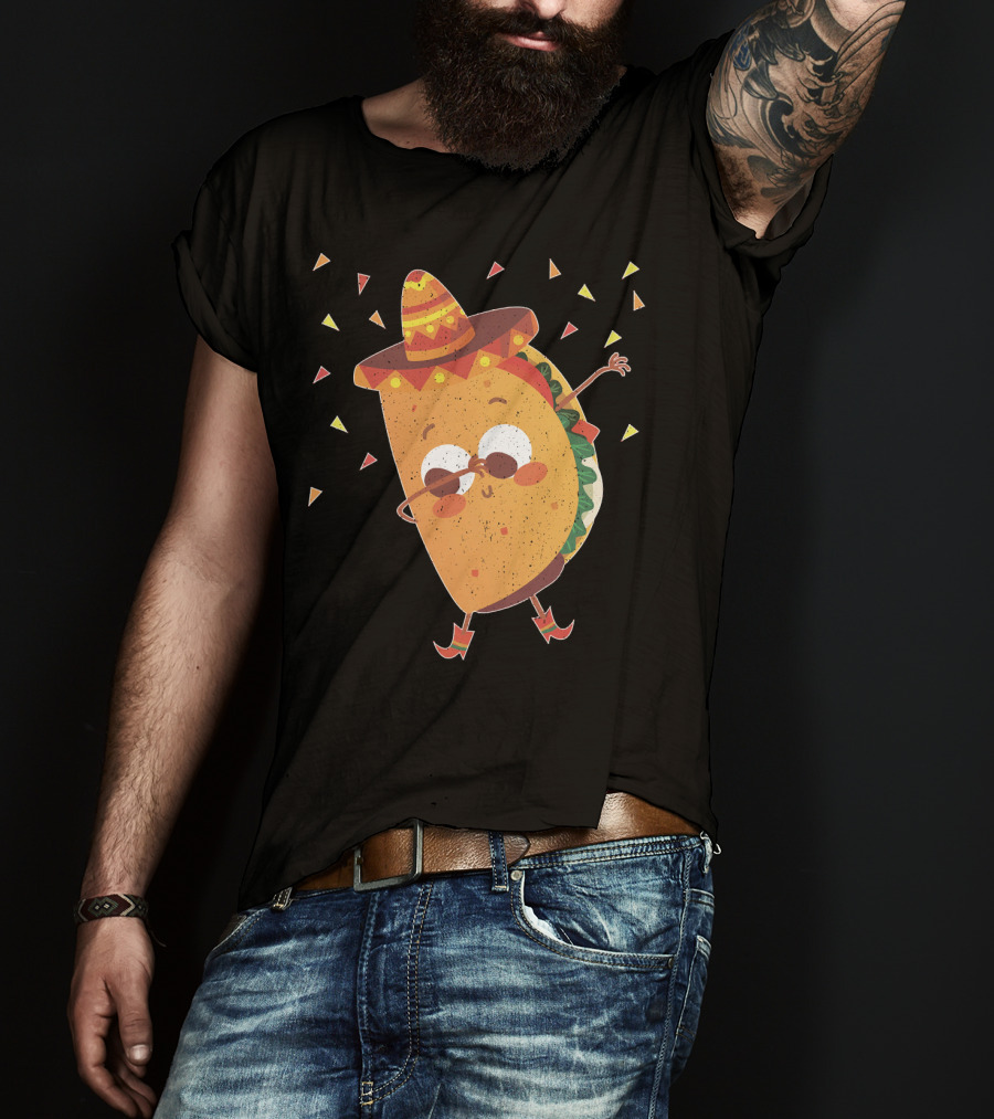 Funny Mexican Dabbing Taco Sombrero Party T-Shirt