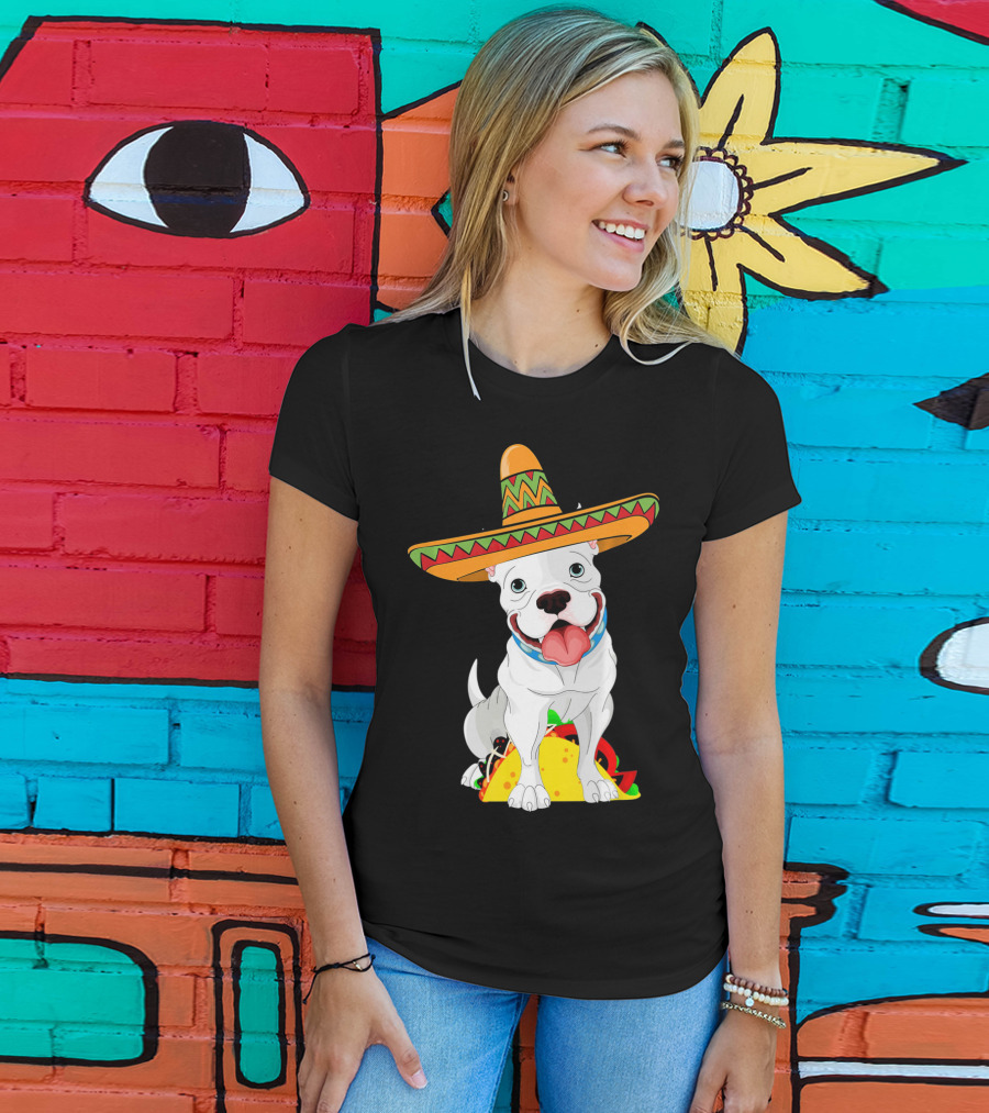 Cinco De Mayo Pitbull With Sombrero And Tacos T-Shirt