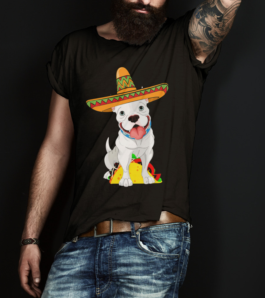 Cinco De Mayo Pitbull With Sombrero And Tacos T-Shirt