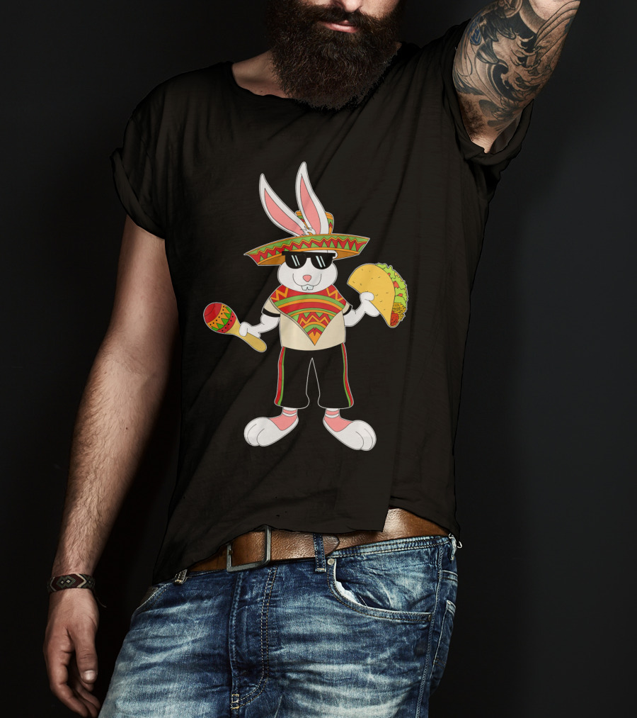 Easter Bunny Mexican Taco Funny Cinco De Mayo Fiesta Rabbit Sombrero Maracas T-Shirt