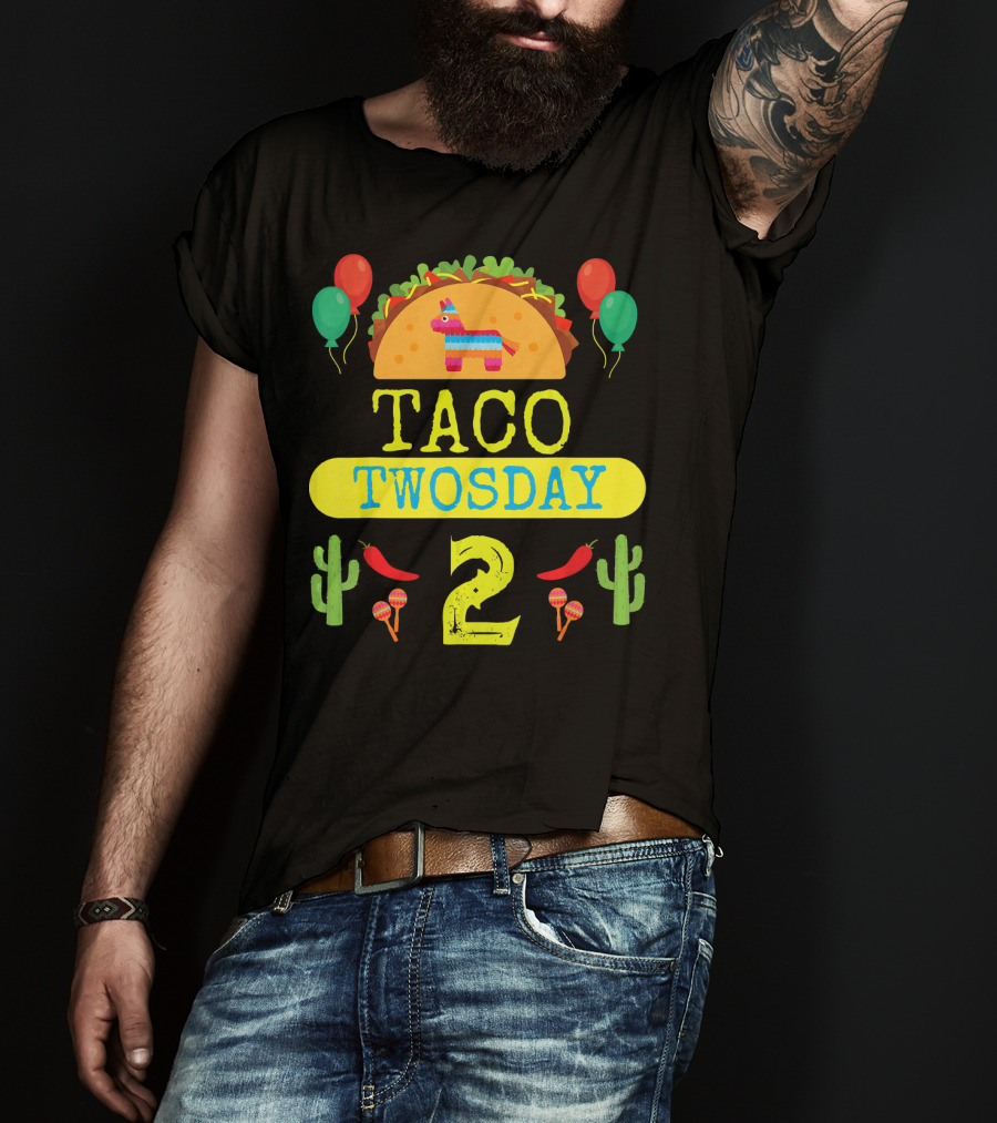 Taco Twosday Kids Birthday Party With Cactus And Piñata Balloons Tuesday T-Shirt