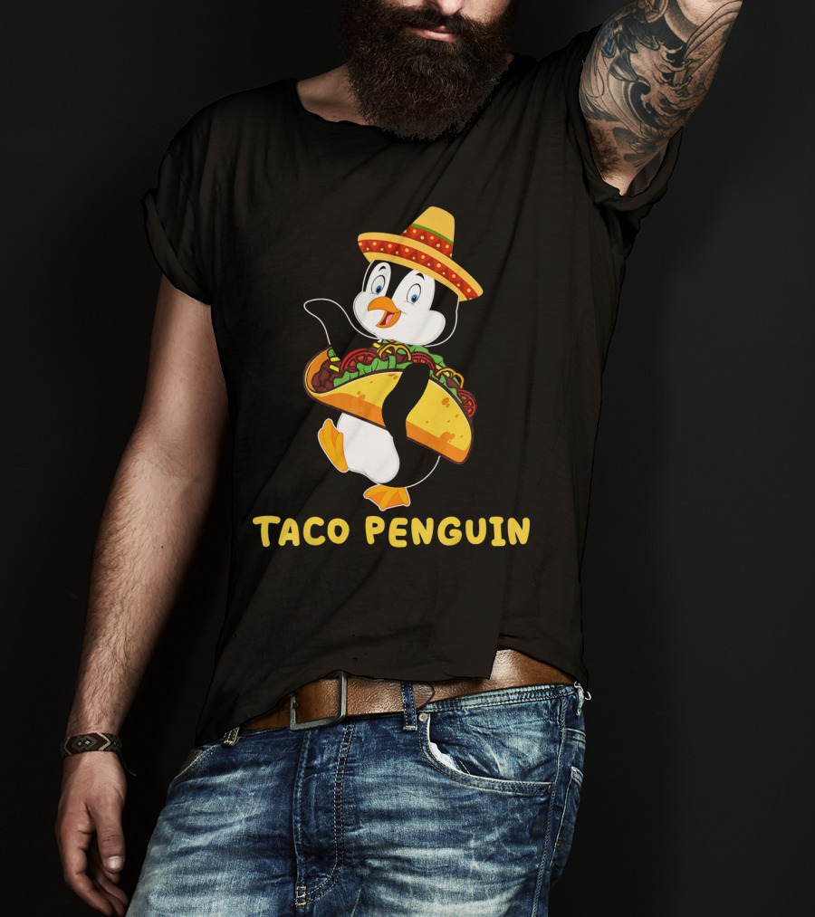 Taco Penguin Wearing Sombrero Celebrating Cinco De Mayo Fiesta T-Shirt