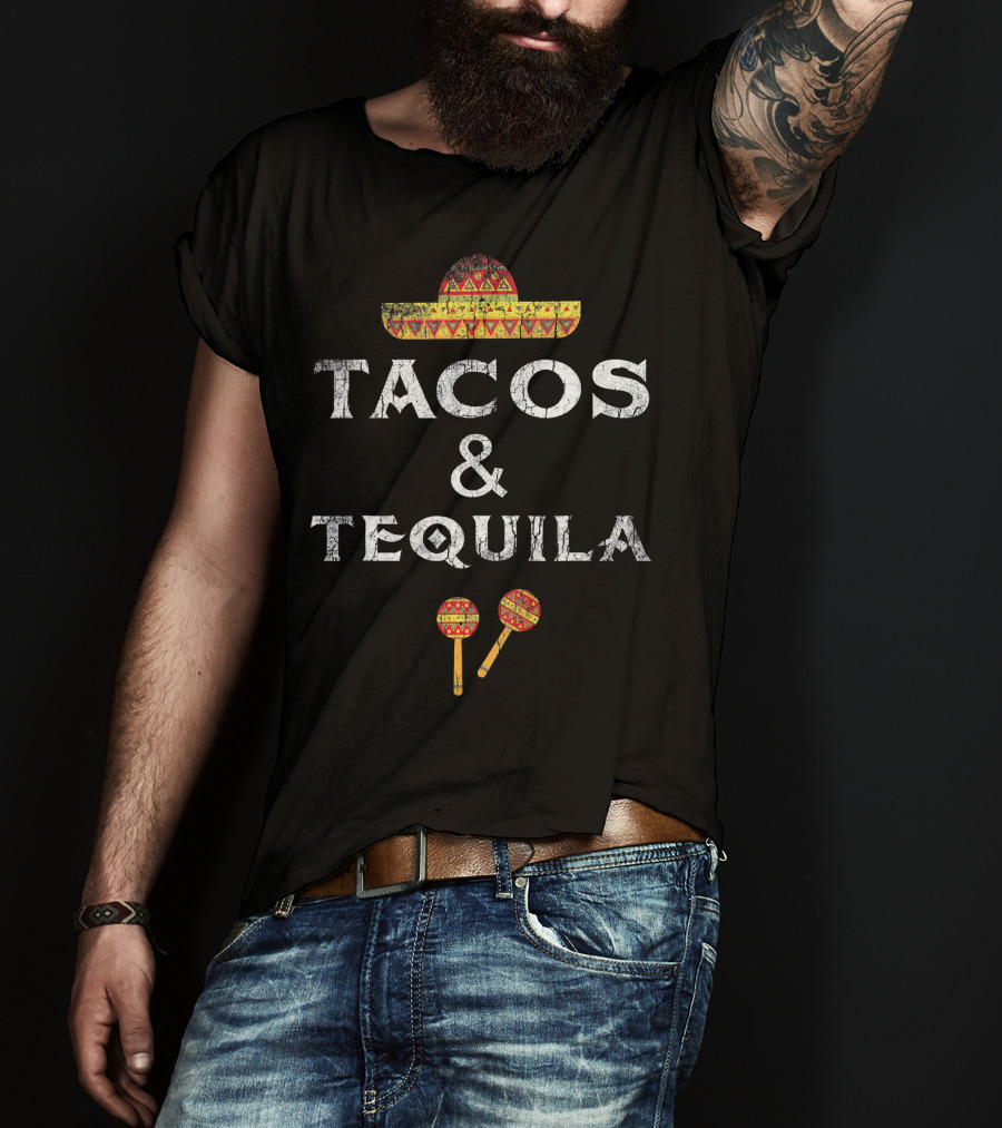Tacos And Tequila Sombrero Maracas Mexican Pride T-Shirt