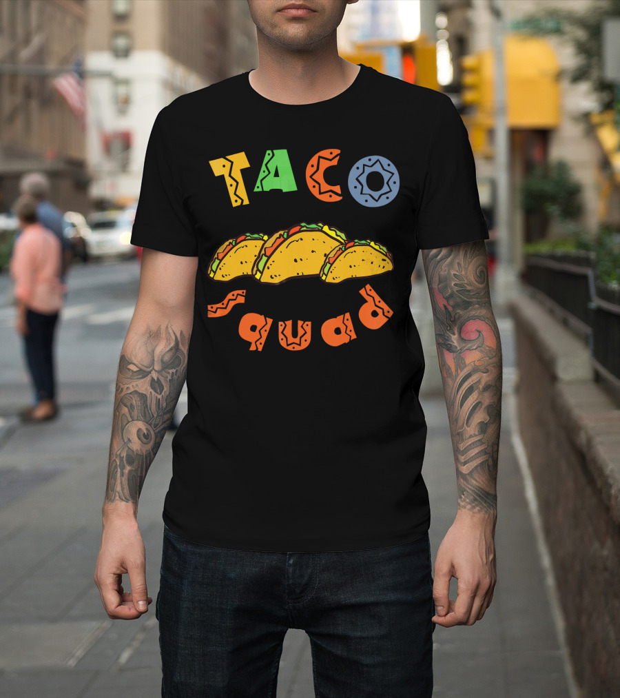 Taco Squad Colorful Lettering with Three Tacos T-Shirt
