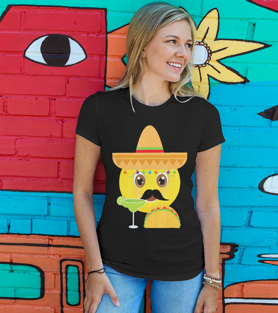Funny Mexican Emoticon Sombrero Mustache Margarita Taco T-Shirt