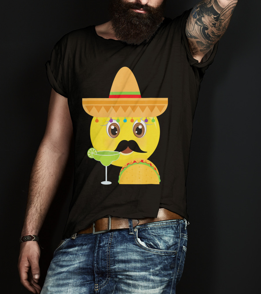 Funny Mexican Emoticon Sombrero Mustache Margarita Taco T-Shirt
