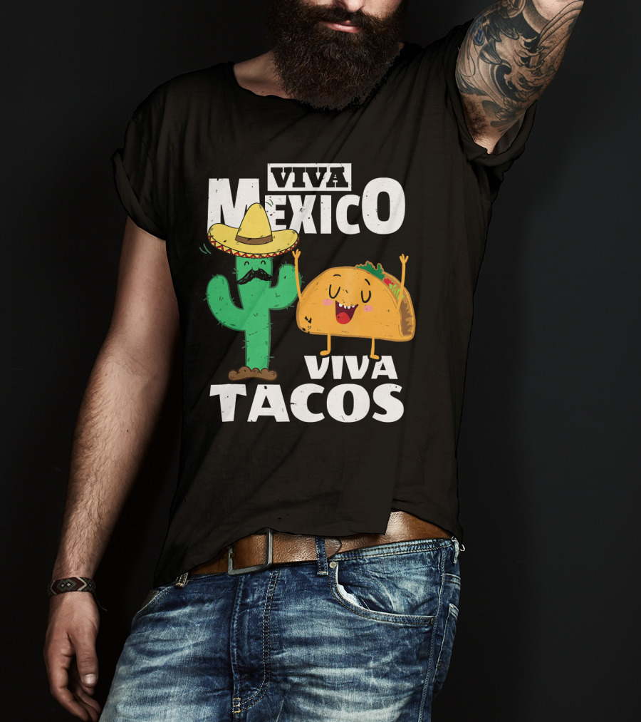 Viva Mexico Viva Tacos Cactus Sombrero T-Shirt