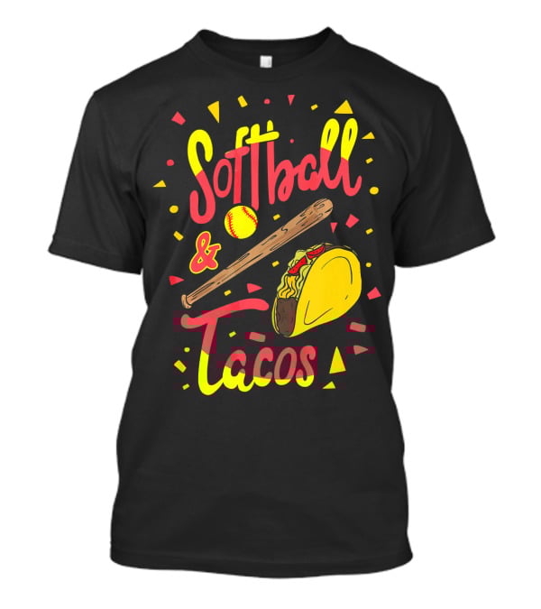 Softball And Tacos Funny Taco And Mexican Softball Bat And Ball Icons T-Shirt