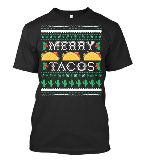 Merry Tacos Ugly Christmas Cactus Holly T-Shirt