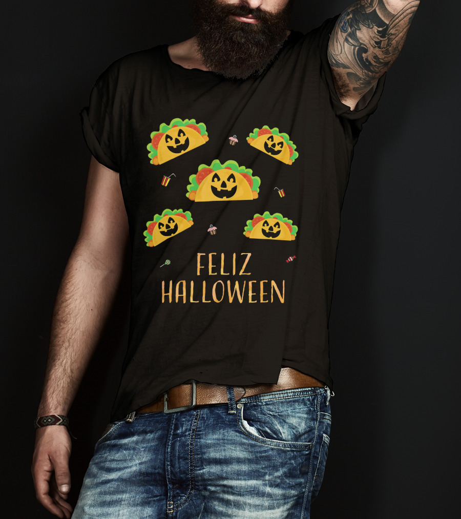 Feliz Halloween Mexican Taco Pumpkins T-Shirt