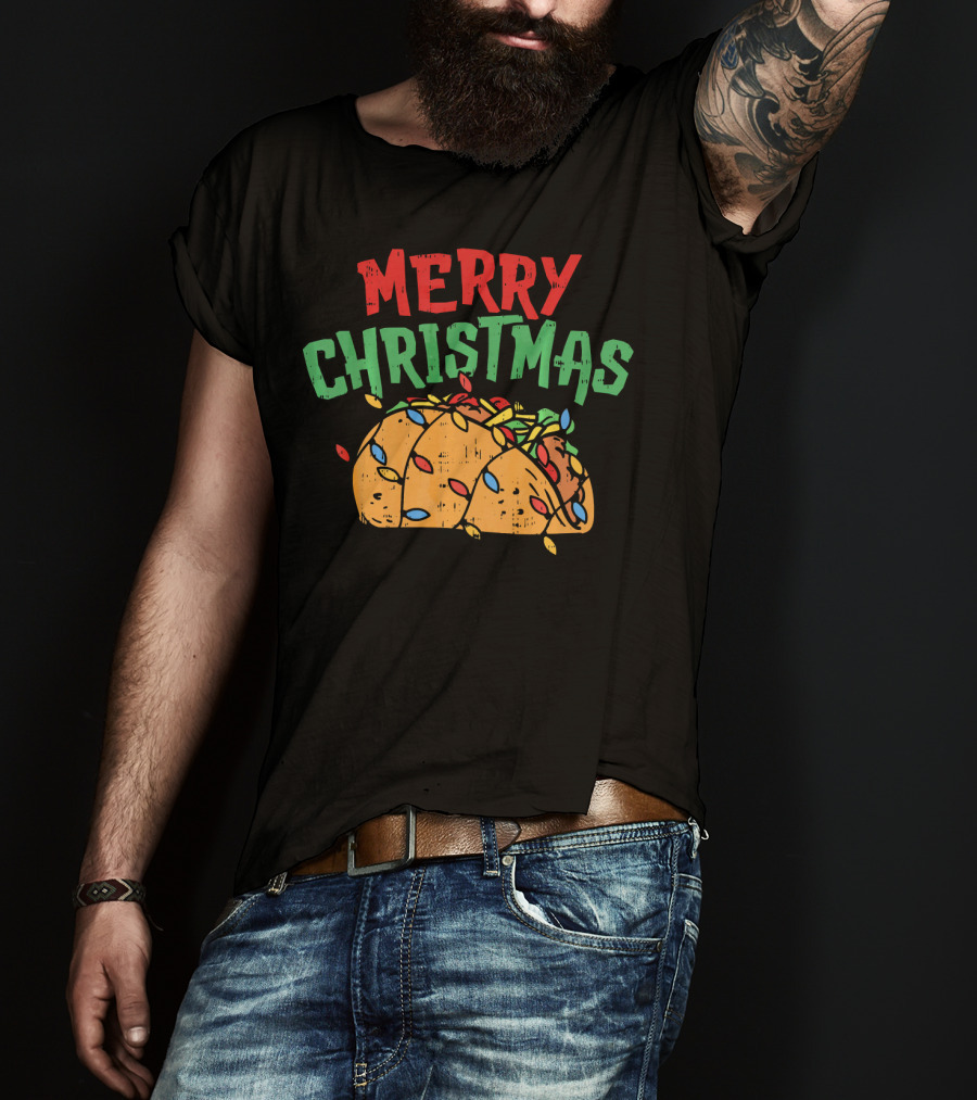 Merry Christmas Taco Mexican Lover Festive Lights T-Shirt