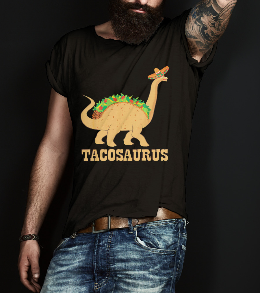 Tacosaurus Sombrero Wearing Dinosaur With Mexican Food Elements T-Shirt