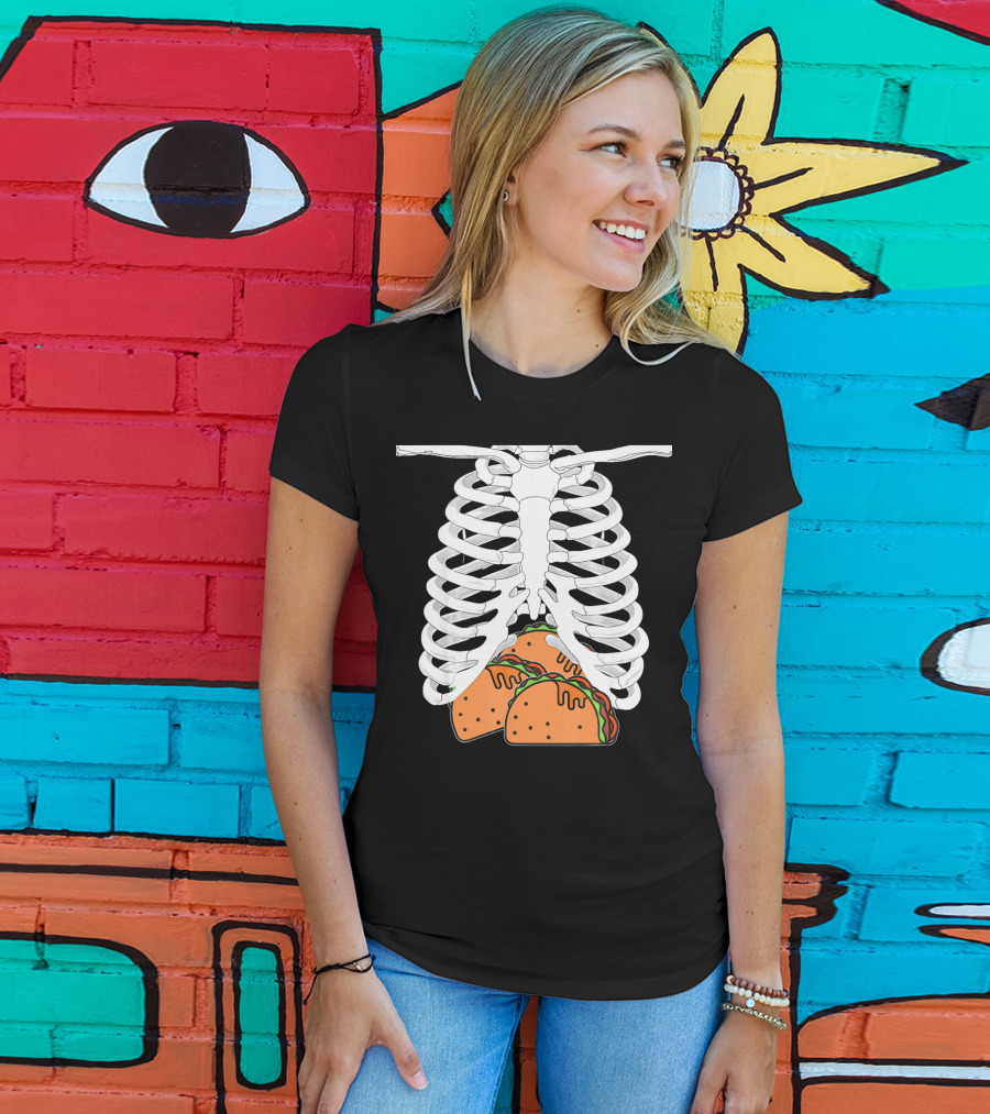 Halloween Taco Lover Skeleton Rib Cage Food Humor T-Shirt