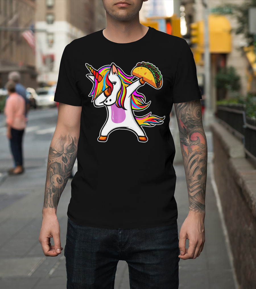 Dabbing Rainbow Unicorn With Taco Love T-Shirt