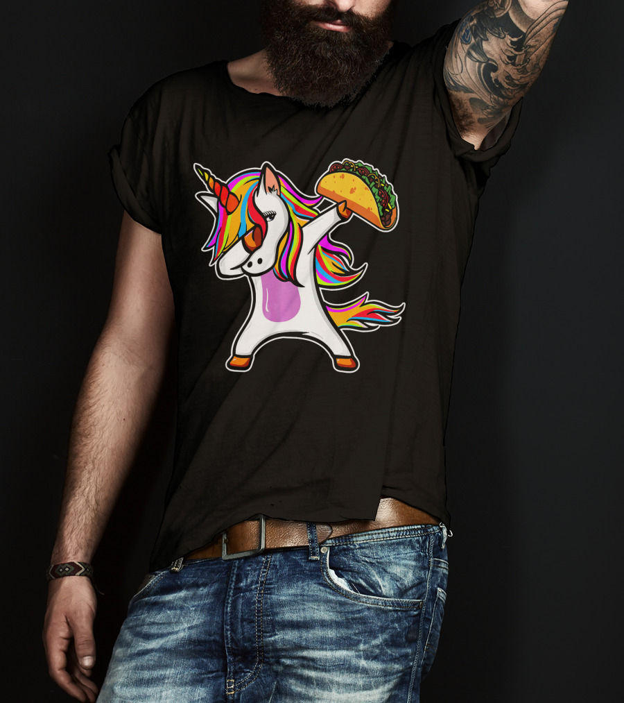 Dabbing Rainbow Unicorn With Taco Love T-Shirt