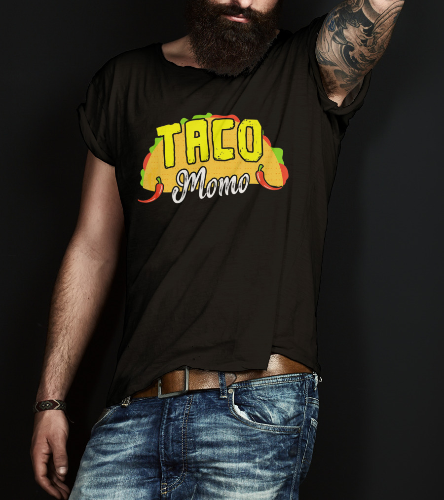Taco Momo Grandma Mexican Food Fiesta Colorful Taco And Chili Peppers T-Shirt