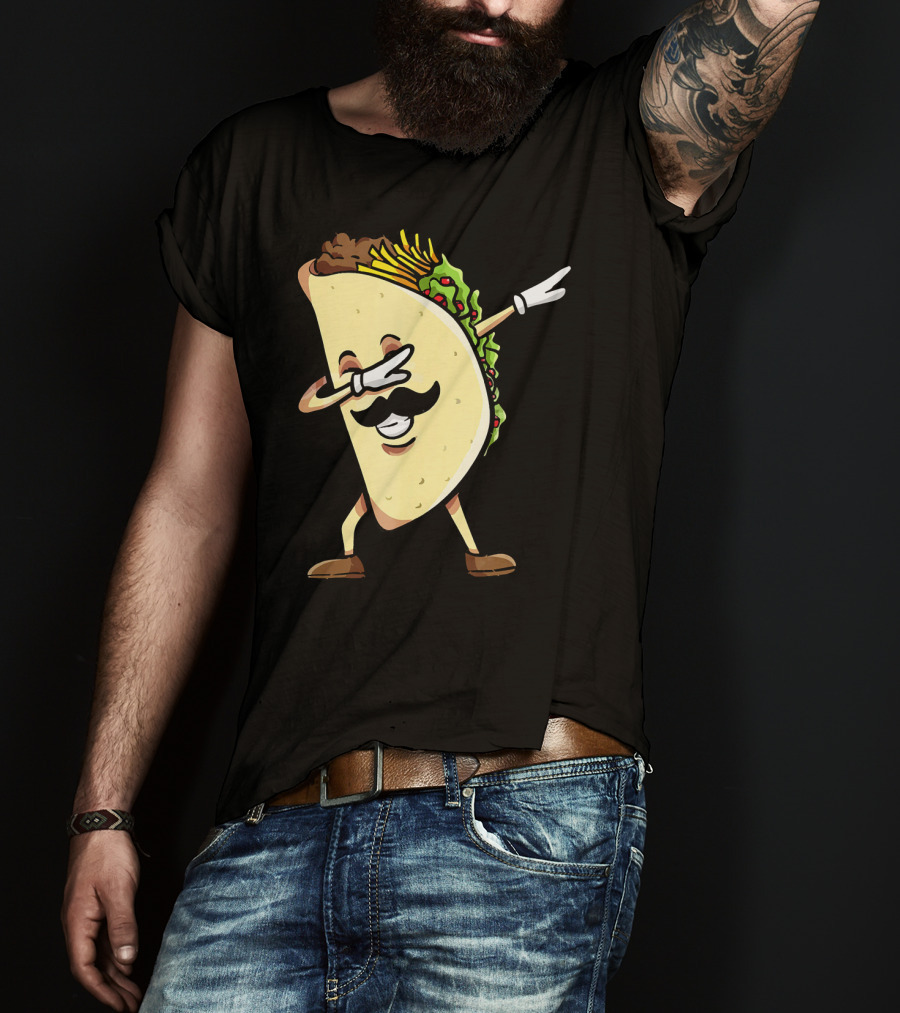Dabbing Taco Mexican Food Lover With Mustache Dancer T-Shirt