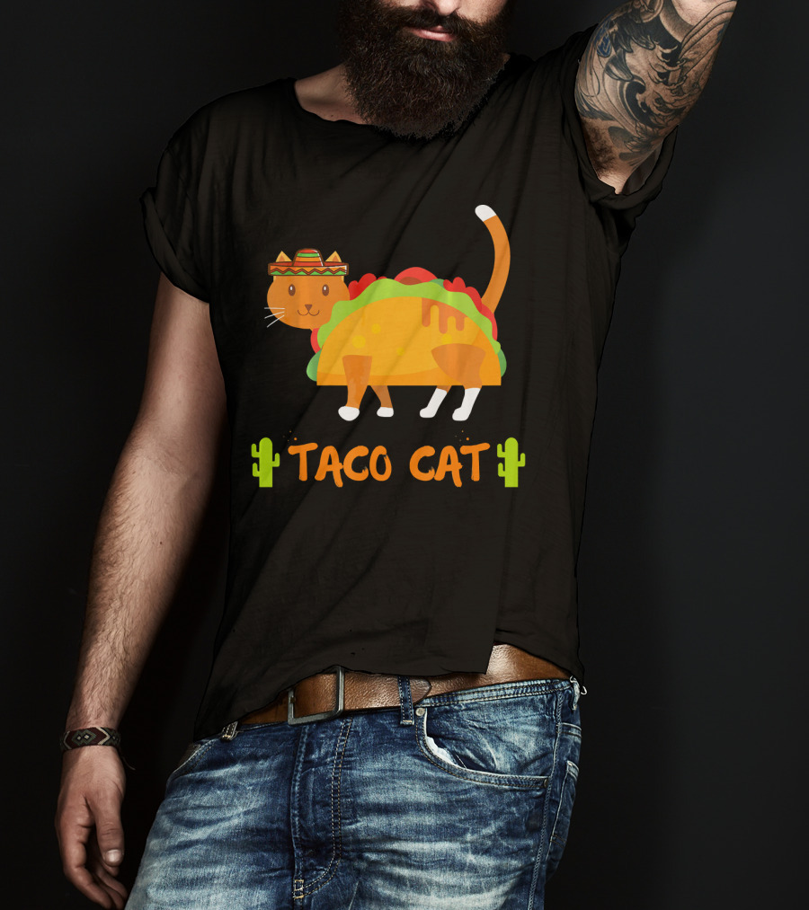 Taco Cat Sombrero With Cactus Fun T-Shirt
