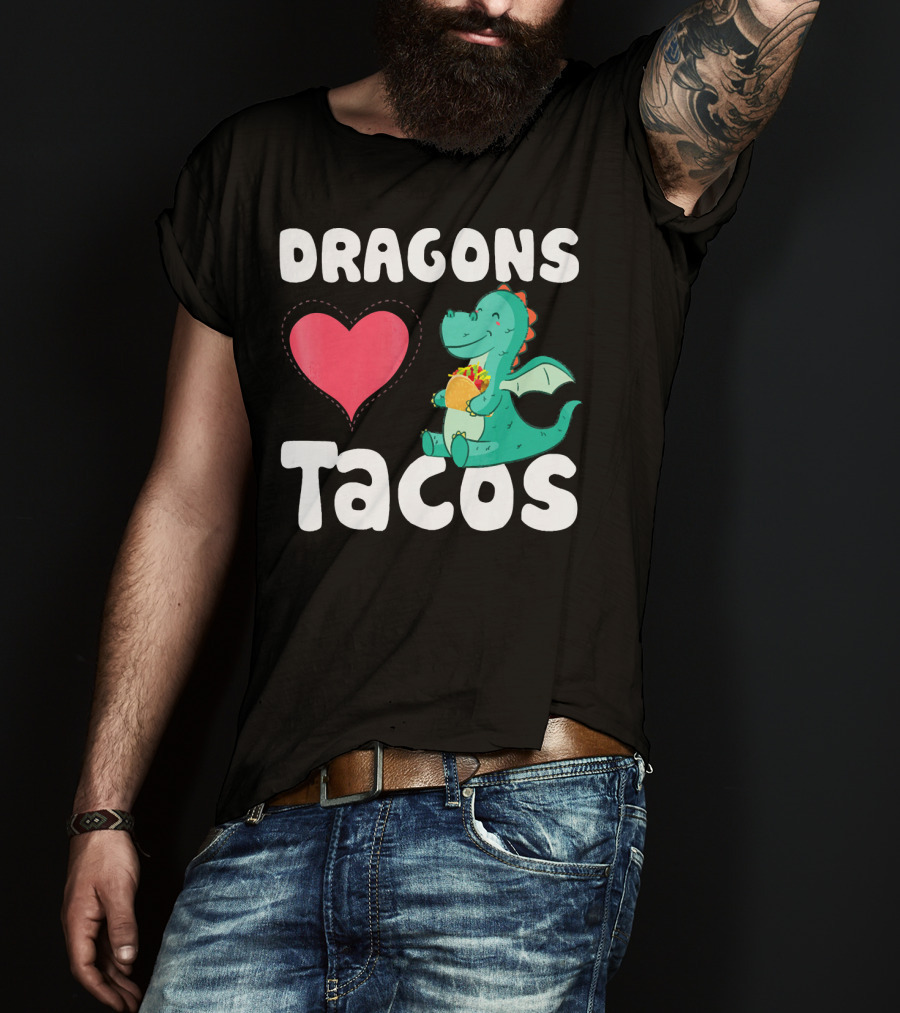 Dragons Love Tacos Heart Dragon Eating Taco T-Shirt