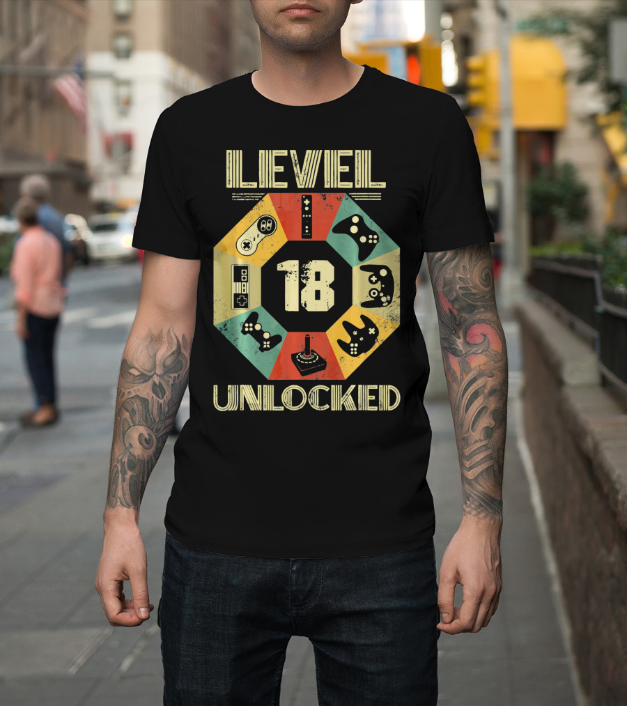 Level 18 Unlocked Video Game Controllers Retro T-Shirt