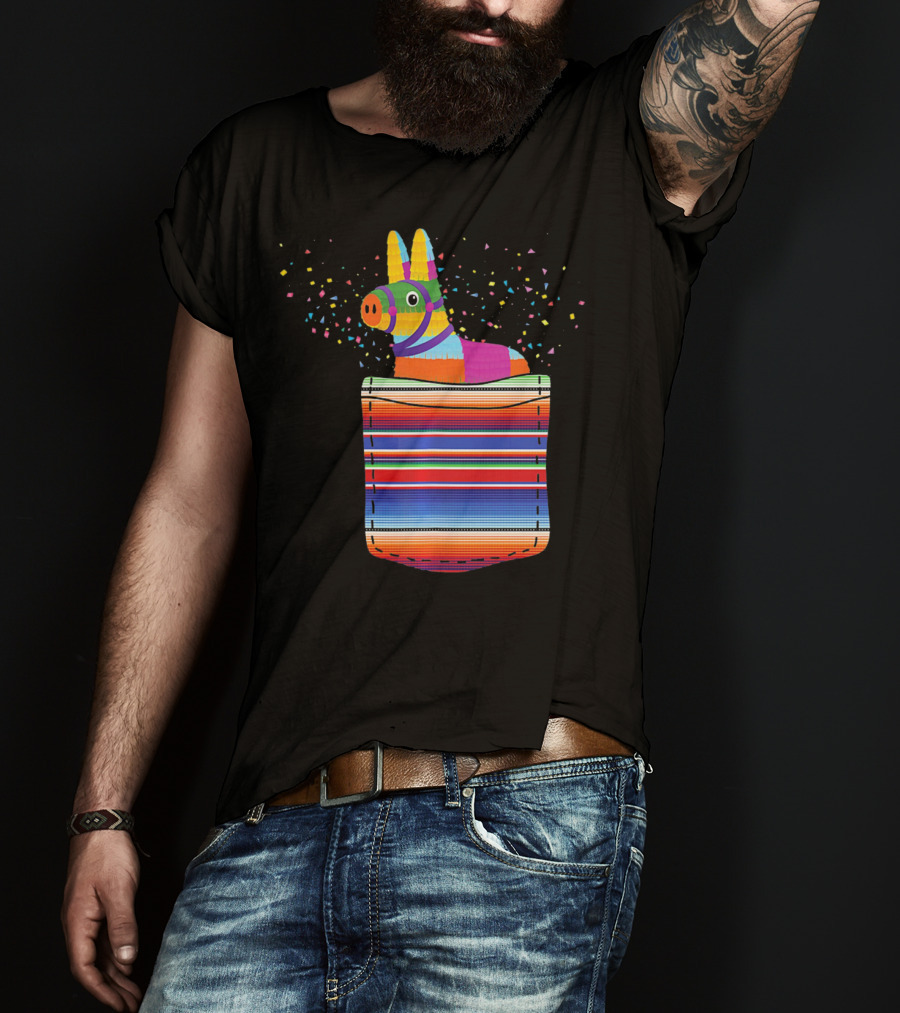 Pocket Pinata Serape Fiesta Blanket Confetti Burst T-Shirt
