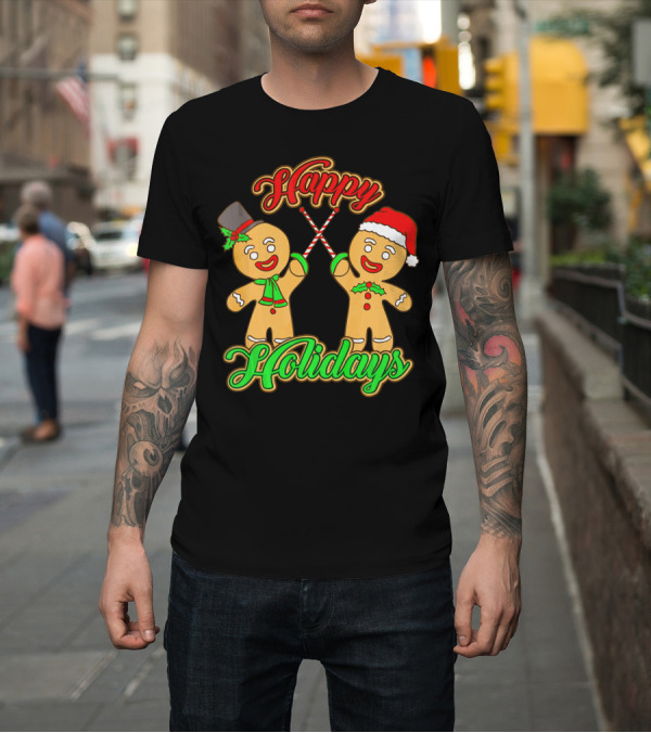 Shirt: Happy Holidays Gingerbread Men Fencing with Candy Canes T-Shirt Happy Holidays Gingerbread Men Fencing with Candy Canes T-Shirt