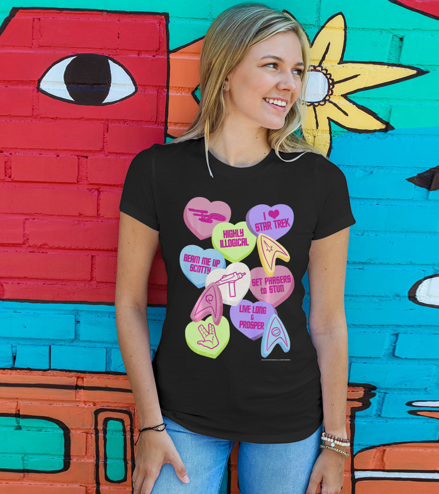 Beam Me Up Scotty Star Trek Candy Hearts Valentines Day Live Long And Prosper T-Shirt