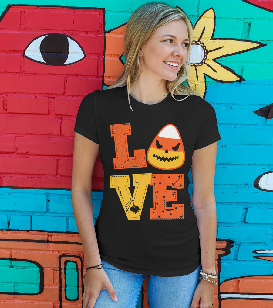 LOVE Candy Corn Halloween Pumpkin T-Shirt