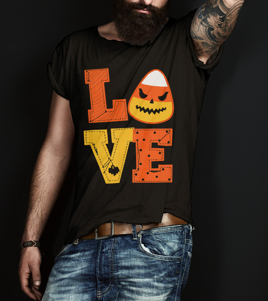 LOVE Candy Corn Halloween Pumpkin T-Shirt
