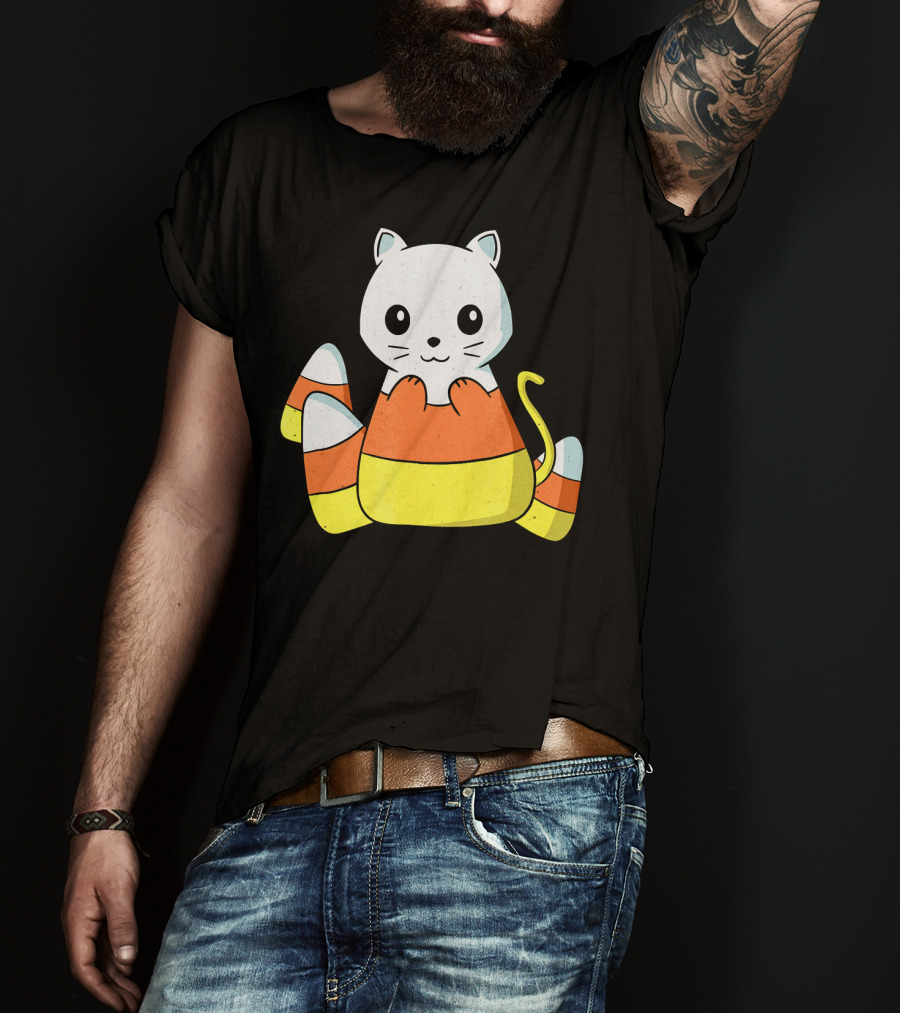 Adorable Candy Corn Cat Halloween Kitty T-Shirt