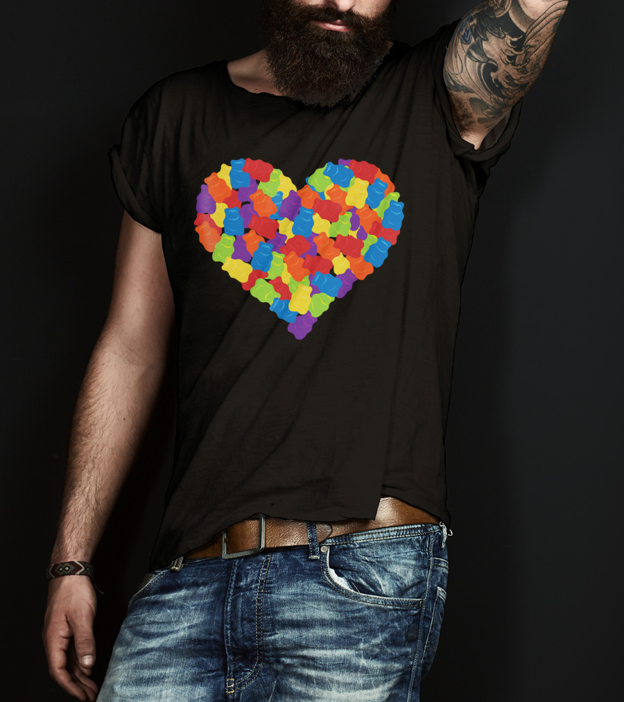 Multicolored Gummy Bears Heart Candy Chewing Bears T-Shirt
