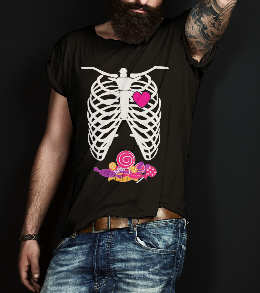 Halloween XRay Skeleton Rib Cage Heart Candy T-Shirt